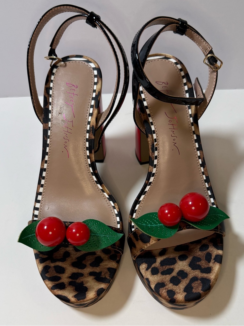 Betsey Johnson Leopard Platform Sandals with Red Cherry Accents - NWT - Picture 3 of 9